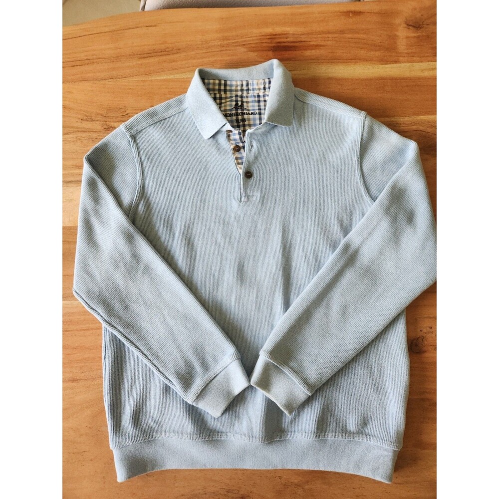 Montechiaro Light Blue Ribbed Knit Polo Sweater Men's Size XL / 54 EUC Italy